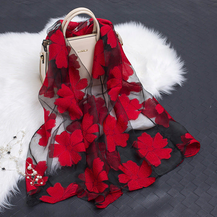 Silk Scarf with Cut-Out Floral Motif