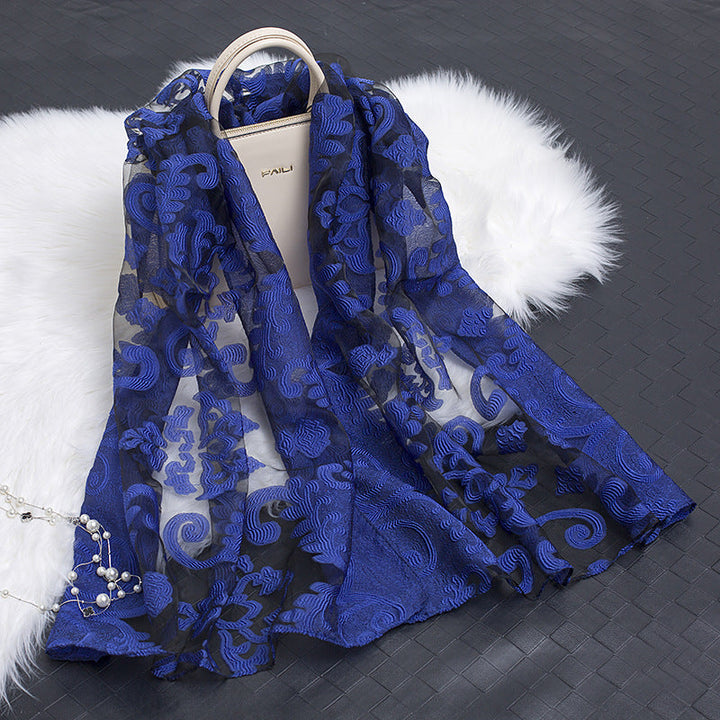 Silk Scarf with Cut-Out Floral Motif