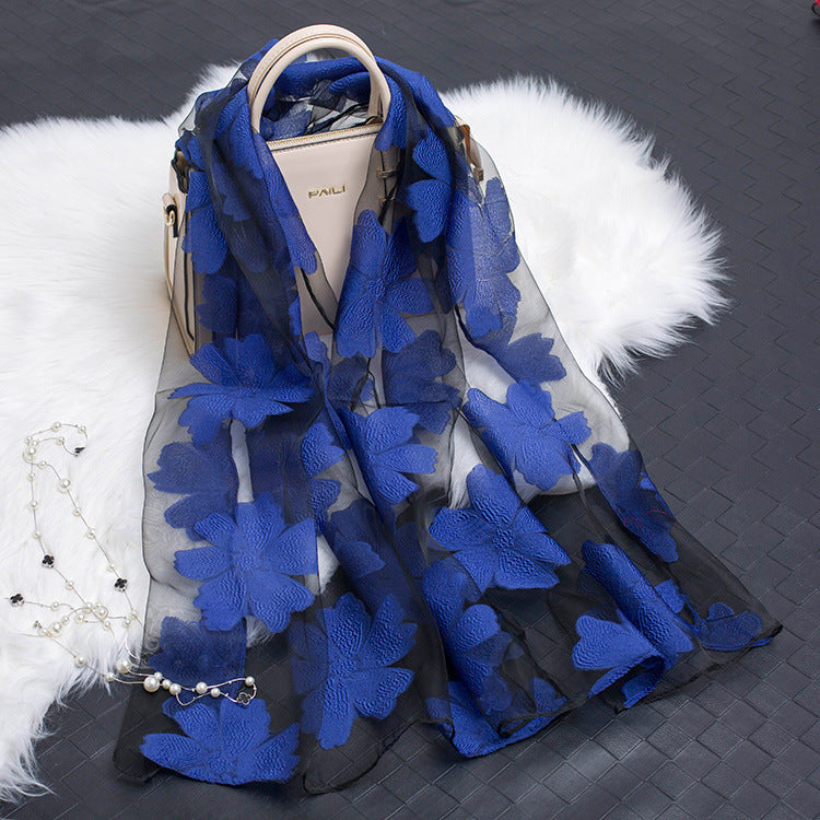 Silk Scarf with Cut-Out Floral Motif