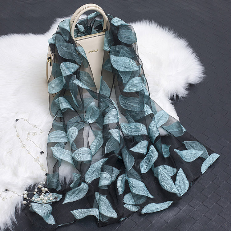 Silk Scarf with Cut-Out Floral Motif