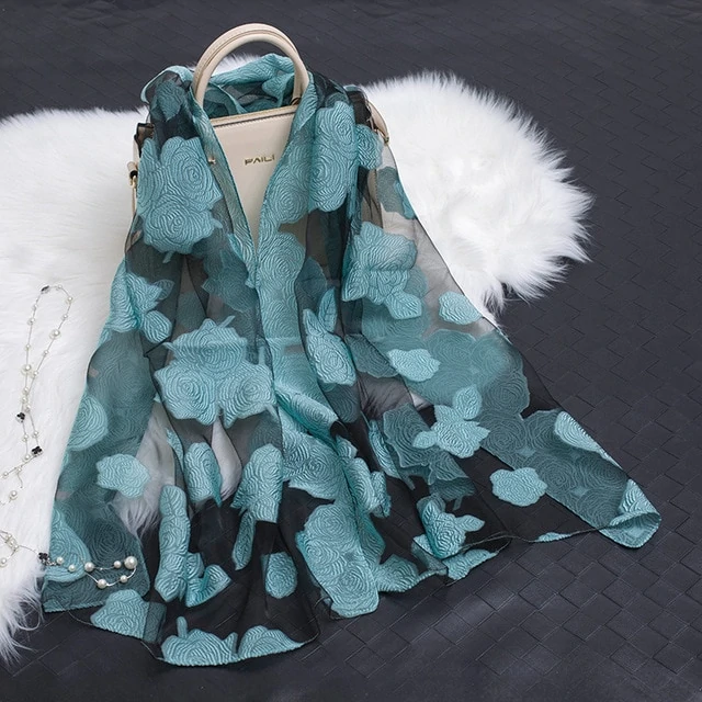 Silk Scarf with Cut-Out Floral Motif