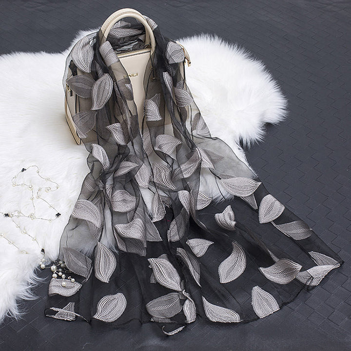 Silk Scarf with Cut-Out Floral Motif