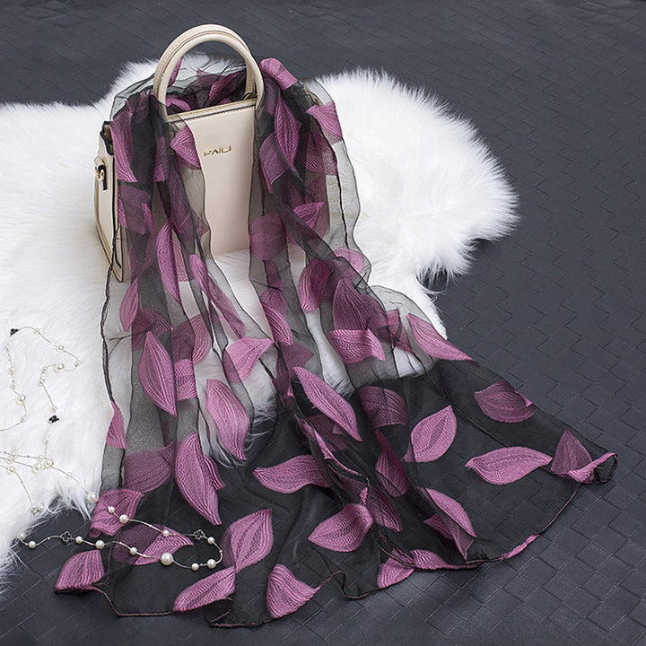 Silk Scarf with Cut-Out Floral Motif