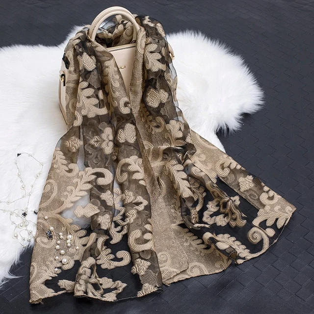 Silk Scarf with Cut-Out Floral Motif