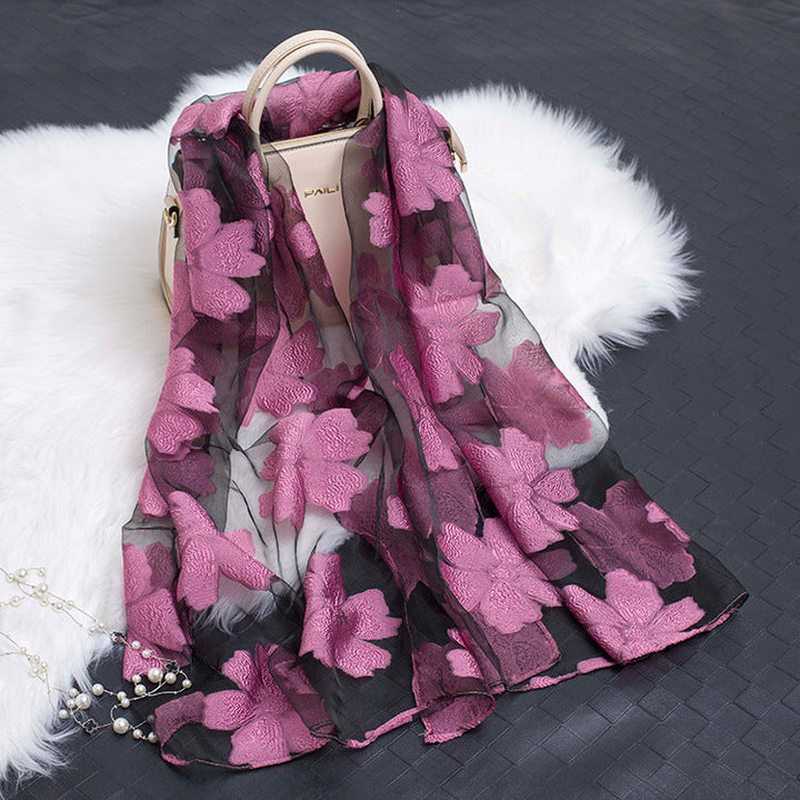 Silk Scarf with Cut-Out Floral Motif