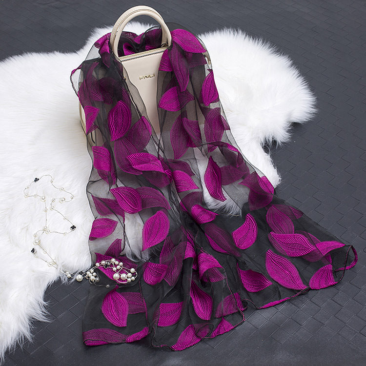 Silk Scarf with Cut-Out Floral Motif