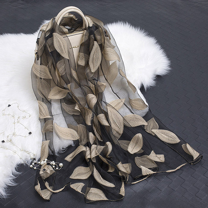 Silk Scarf with Cut-Out Floral Motif