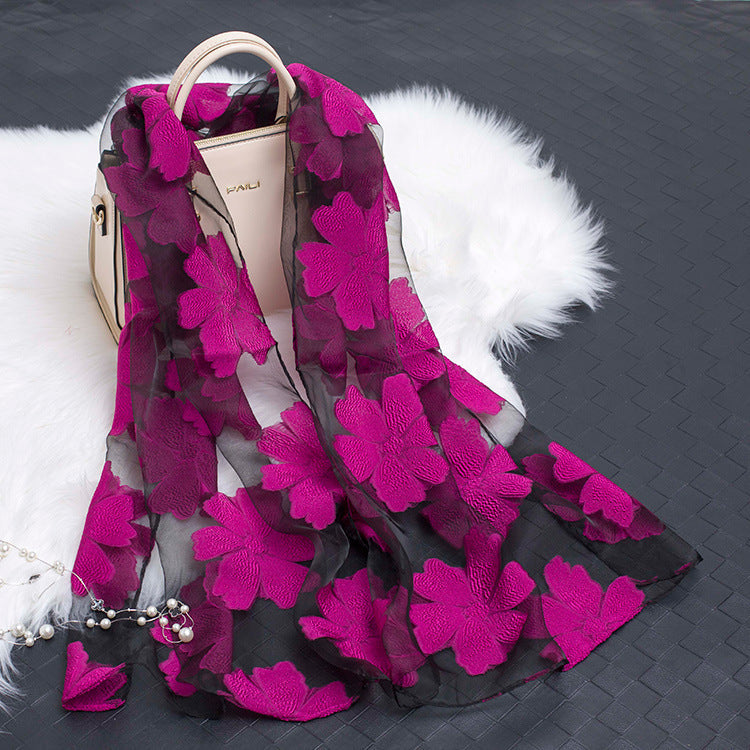 Silk Scarf with Cut-Out Floral Motif