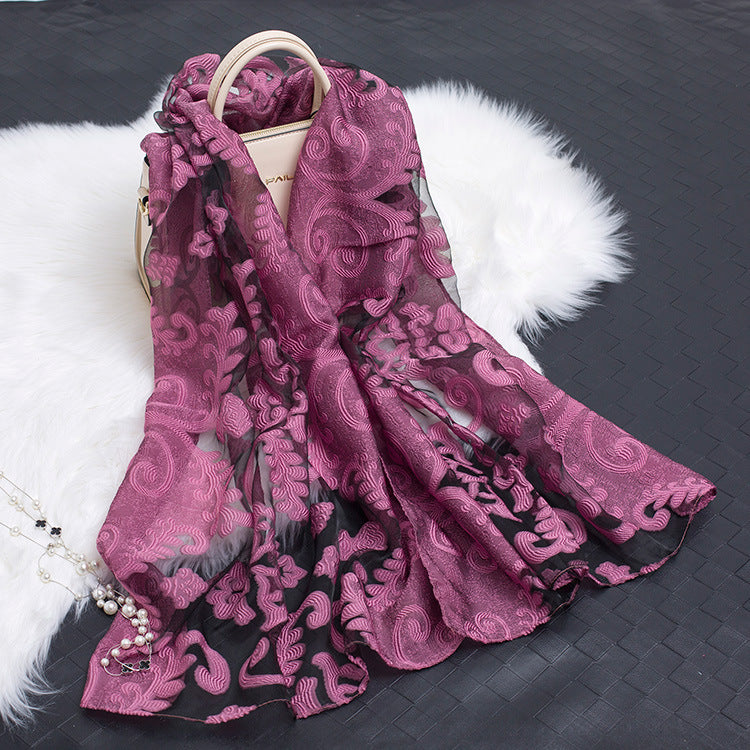 Silk Scarf with Cut-Out Floral Motif