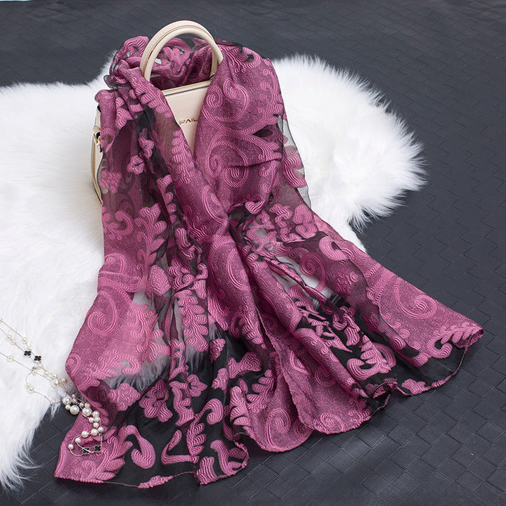 Silk Scarf with Cut-Out Floral Motif