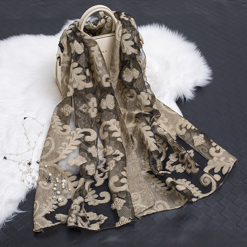 Silk Scarf with Cut-Out Floral Motif