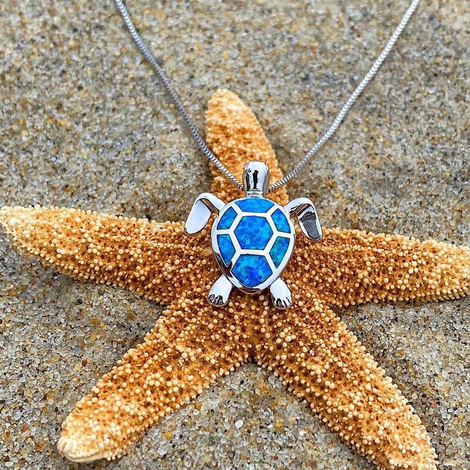 Silver Sea Turtle Necklace and Earrings Set