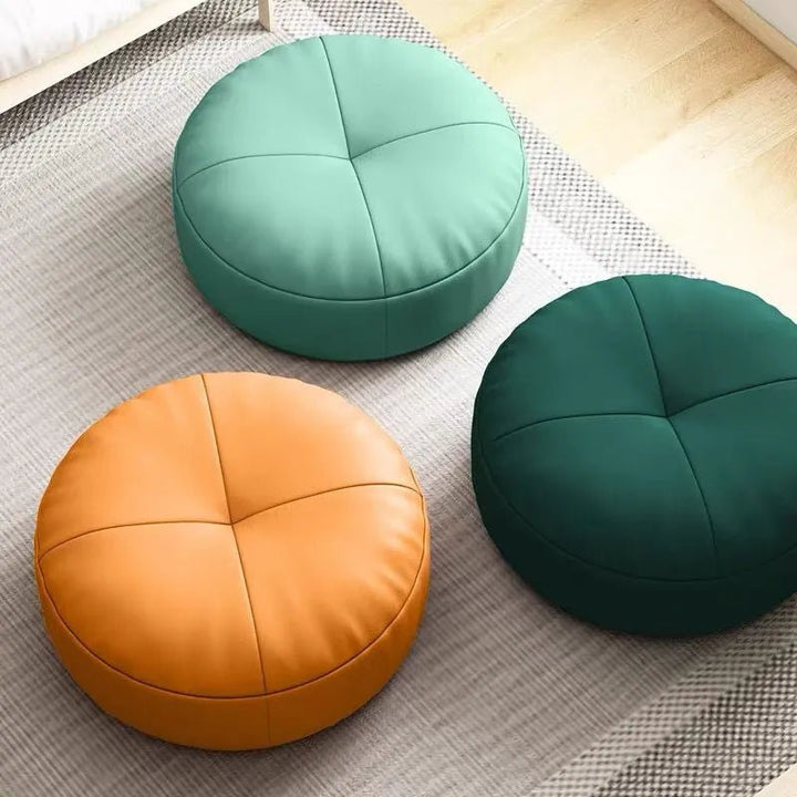 Simple Japanese-Style Round Nappa Leather Floor Cushion