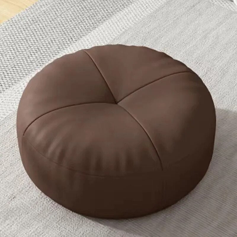 Simple Japanese-Style Round Nappa Leather Floor Cushion