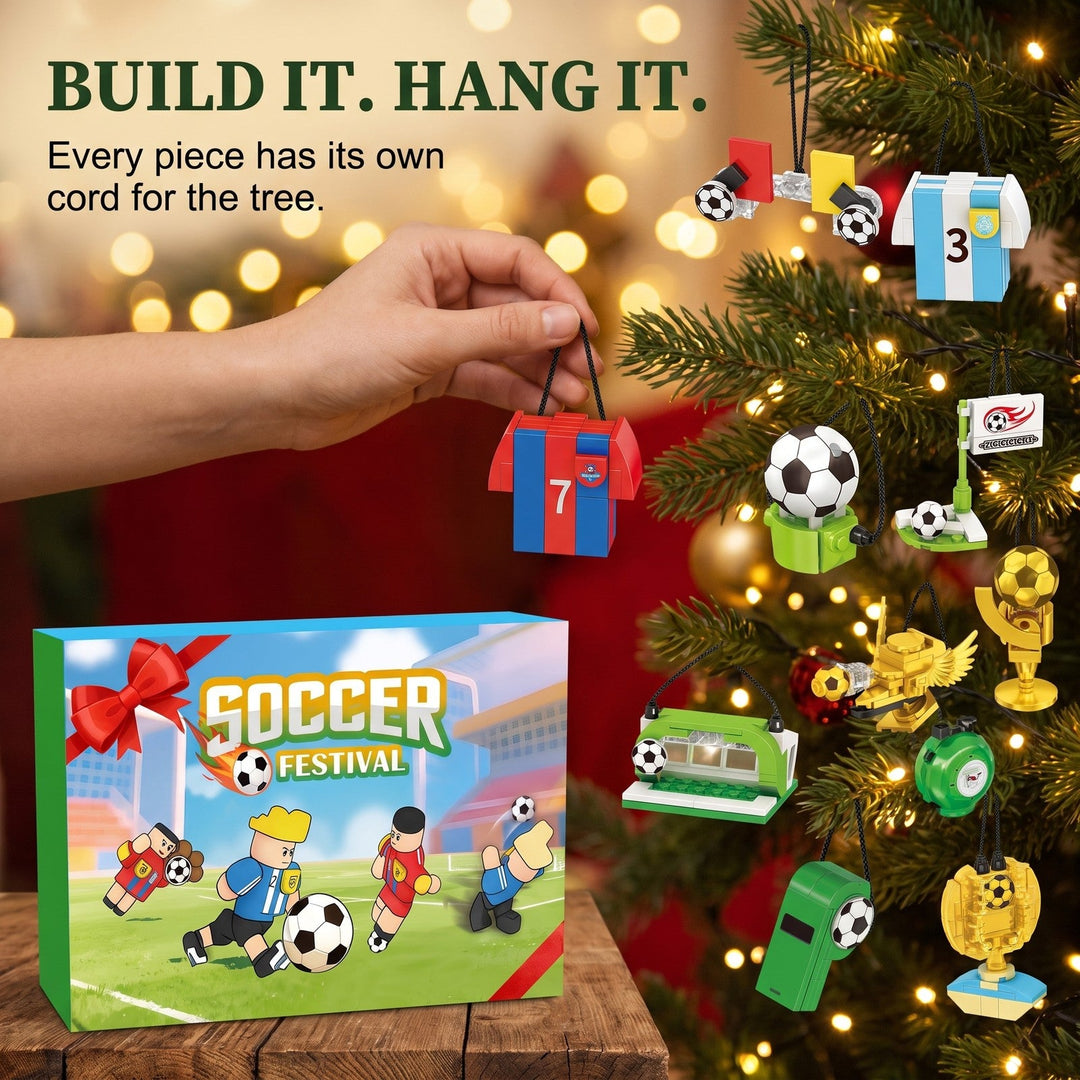 Soccer Festival Brick Advent Calendar, 600 Pieces of Hanging Soccer Ornaments