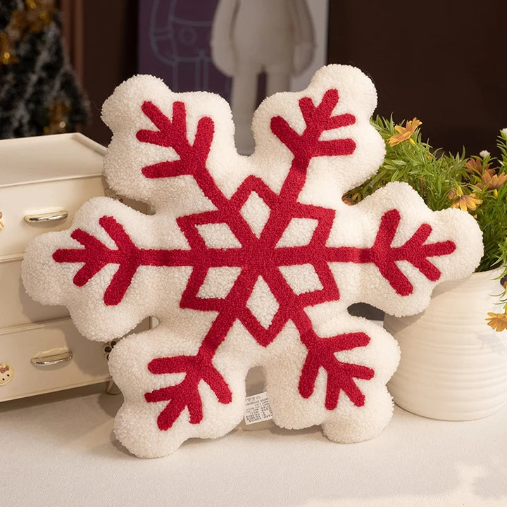 Soft Plush Snowflake Throw Pillow with Tufted Pattern and Sherpa Fabric