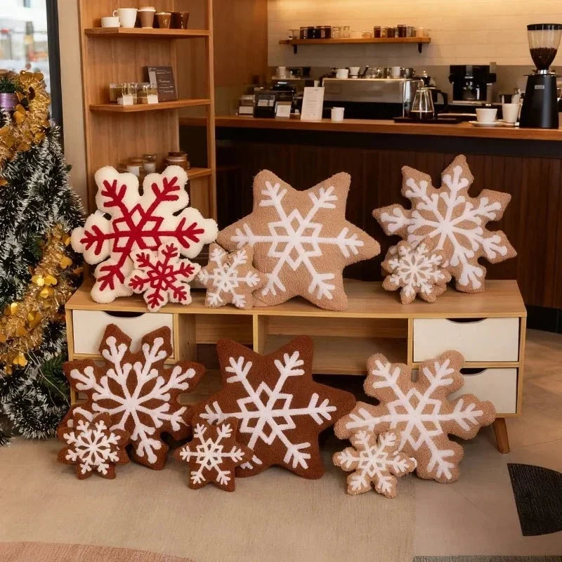 Soft Plush Snowflake Throw Pillow with Tufted Pattern and Sherpa Fabric