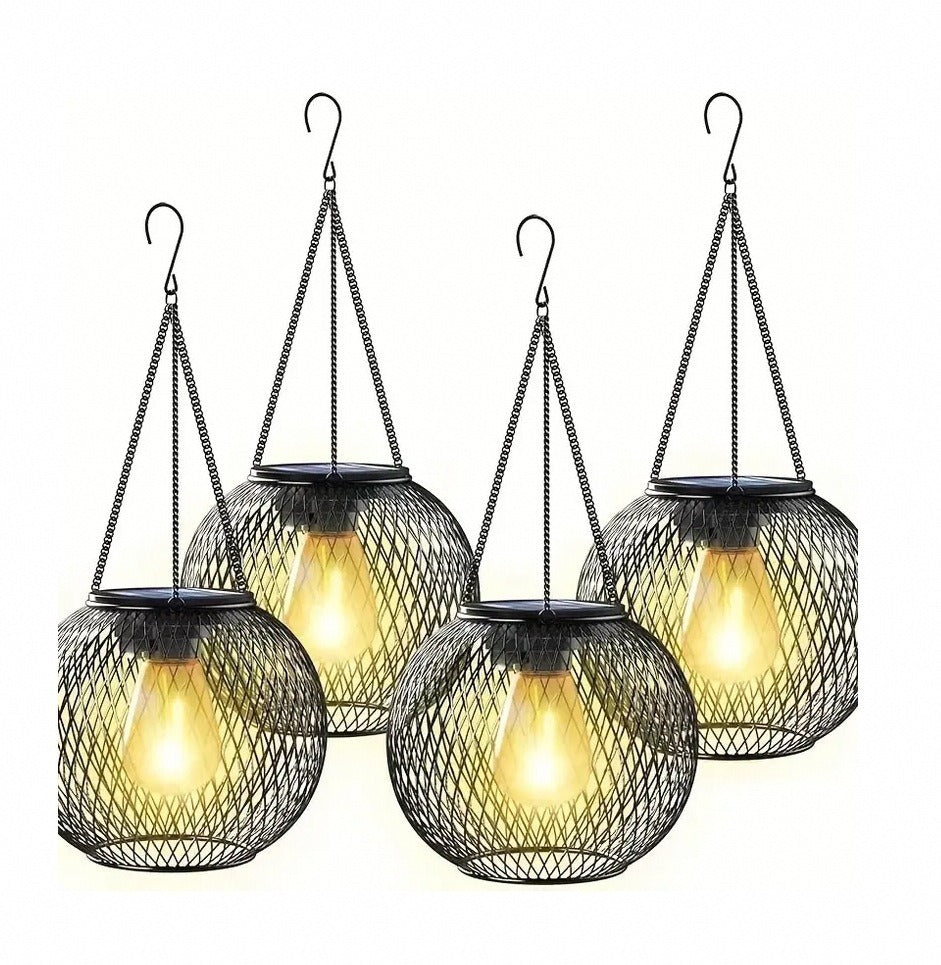 Solar Hanging Outdoor Lanterns with Vintage-Style LED Filament Bulb and Waterproof Metal Cage Suspension