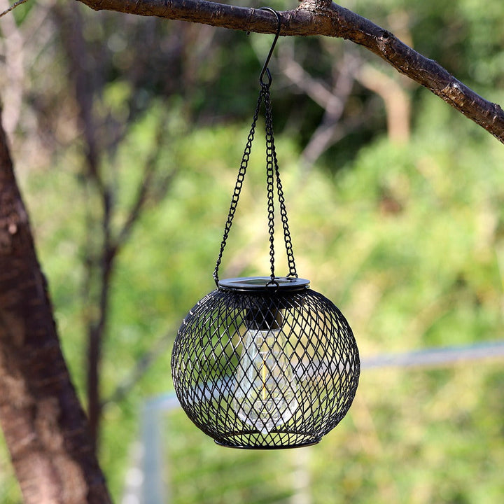 Solar Hanging Outdoor Lanterns with Vintage-Style LED Filament Bulb and Waterproof Metal Cage Suspension