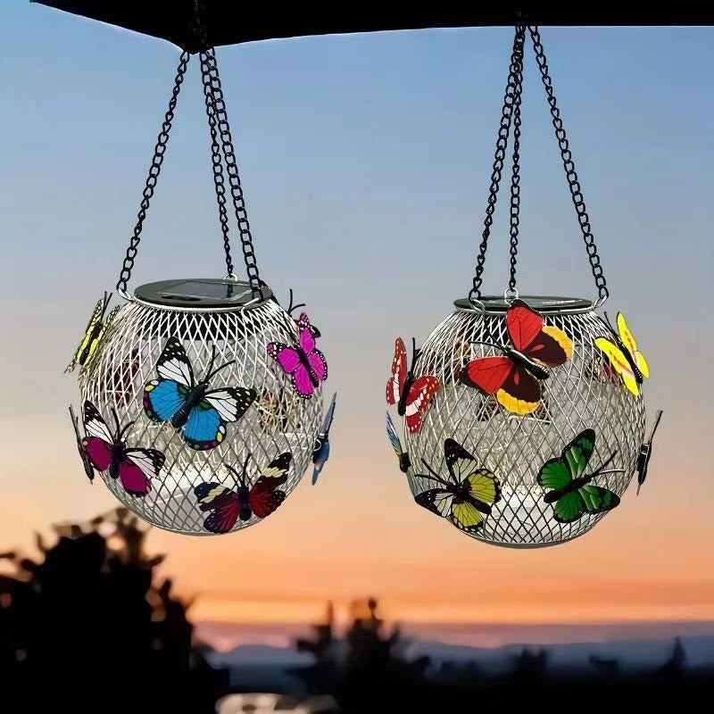 Solar Hanging Outdoor Lanterns with Vintage-Style LED Filament Bulb and Waterproof Metal Cage Suspension
