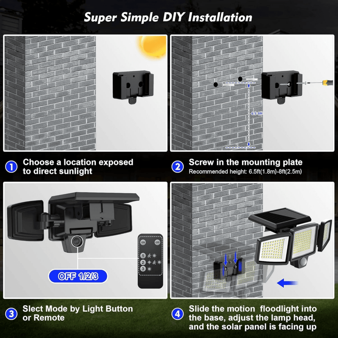 Solar-Powered LED Security Light with Motion Sensor and Remote Control