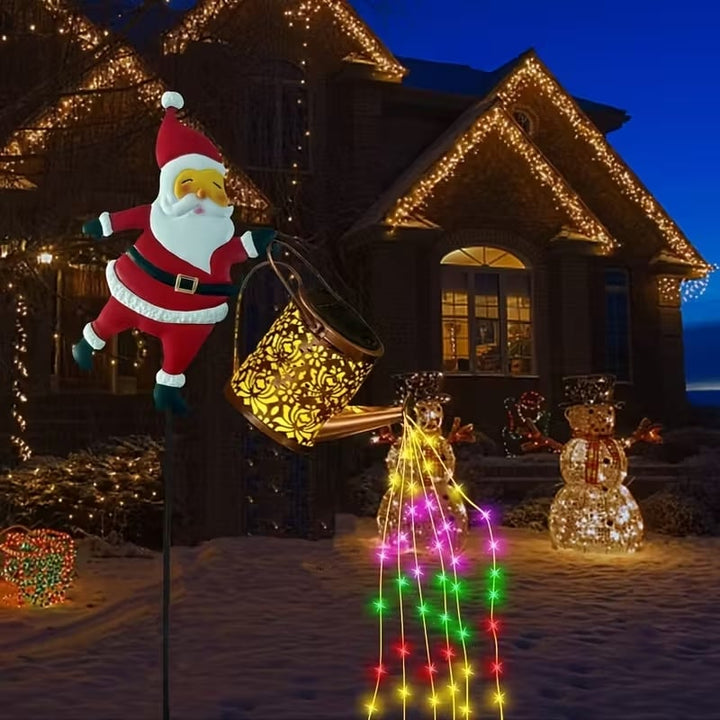 Solar Santa Watering Can Lantern for Winter Garden Decoration