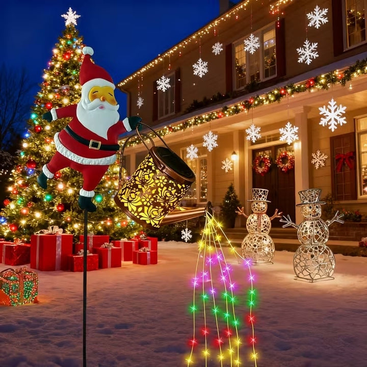 Solar Santa Watering Can Lantern for Winter Garden Decoration