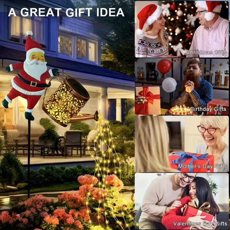 Solar Santa Watering Can Lantern for Winter Garden Decoration