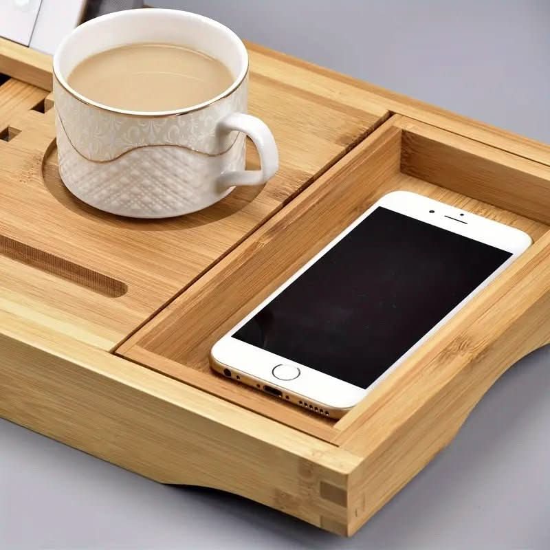 Solavera Bamboo Relax Tray | Extendable Bathtub Tray | Sustainable &amp; Elegant | With Glass &amp; Book Holder for Spa Enjoyment at Home