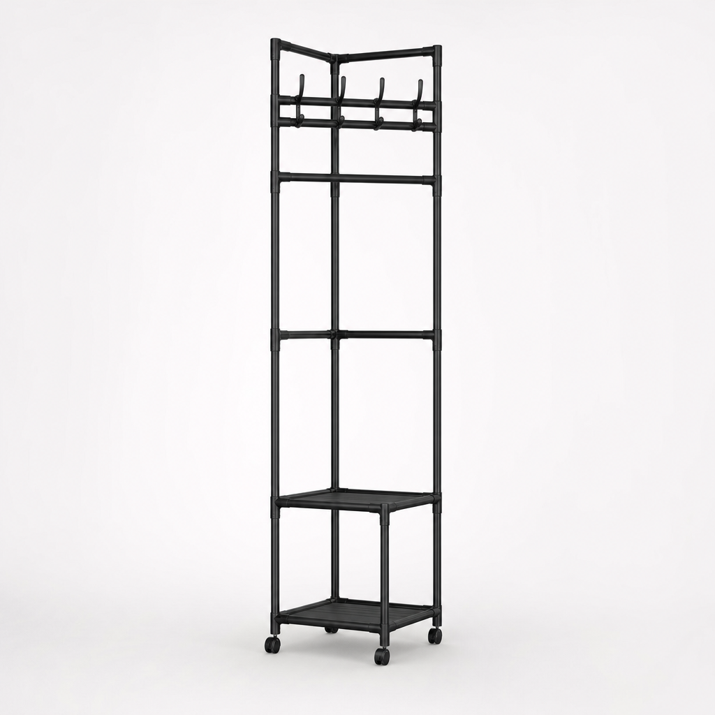 Space-Saving Garment Rack with Shelf and Hooks