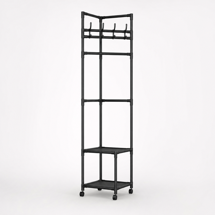 Space-Saving Garment Rack with Shelf and Hooks