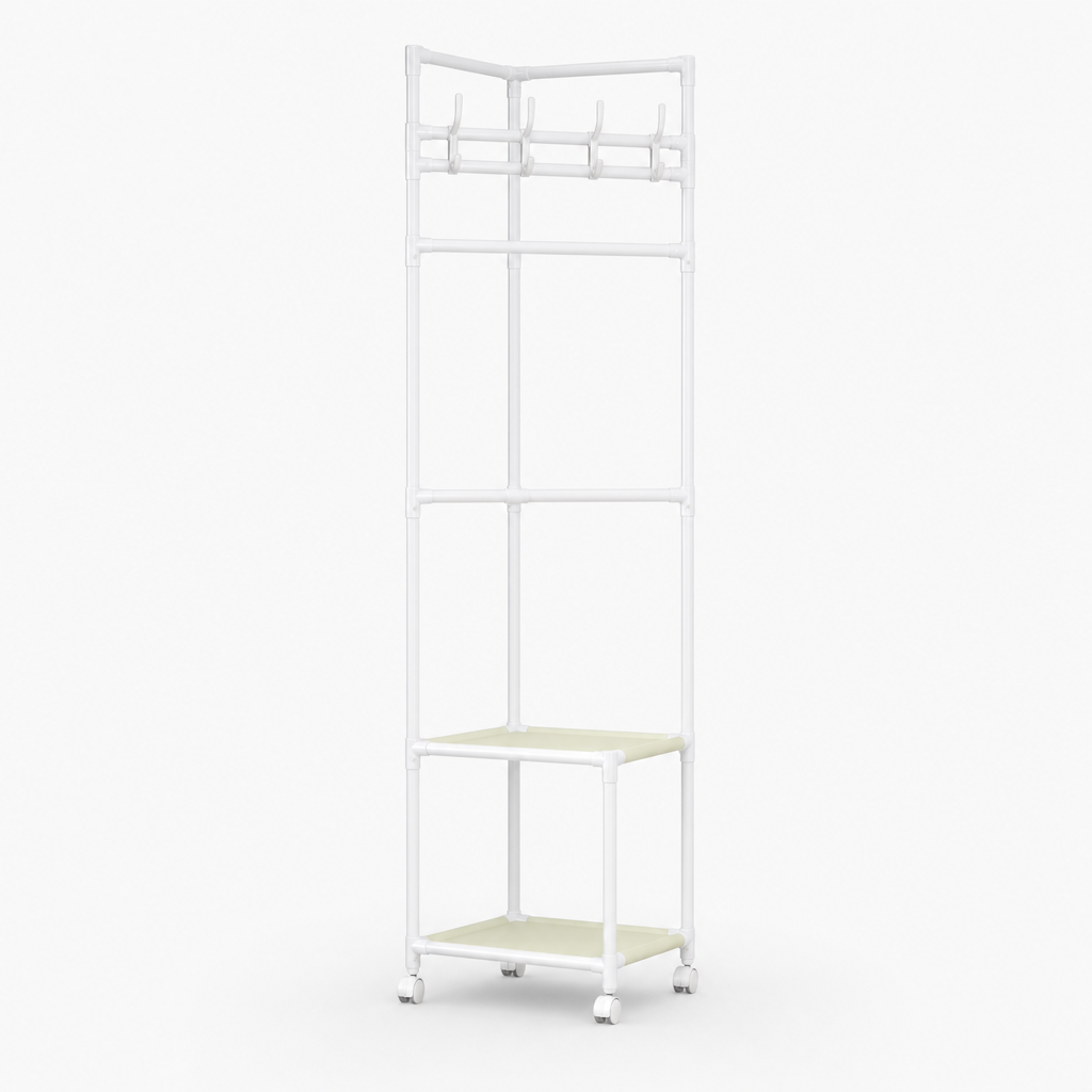 Space-Saving Garment Rack with Shelf and Hooks