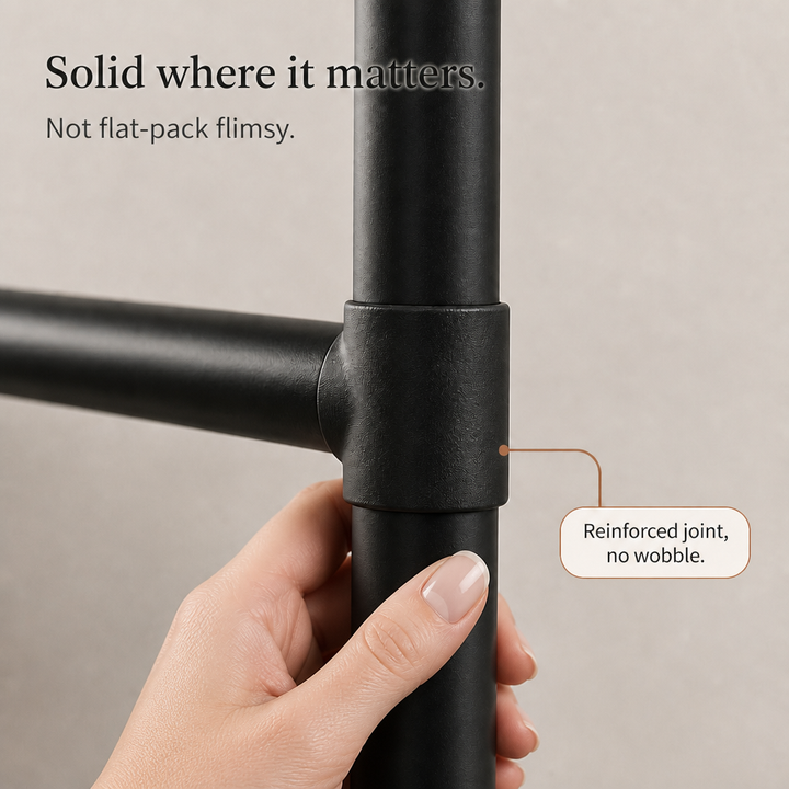 Space-Saving Garment Rack with Shelf and Hooks