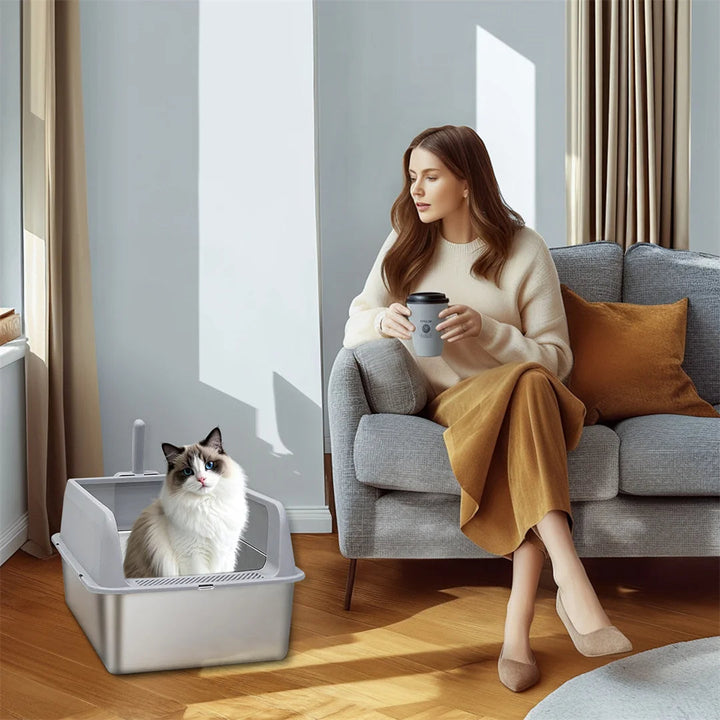 Stainless Steel Cat Litter Box with Easy Front Access