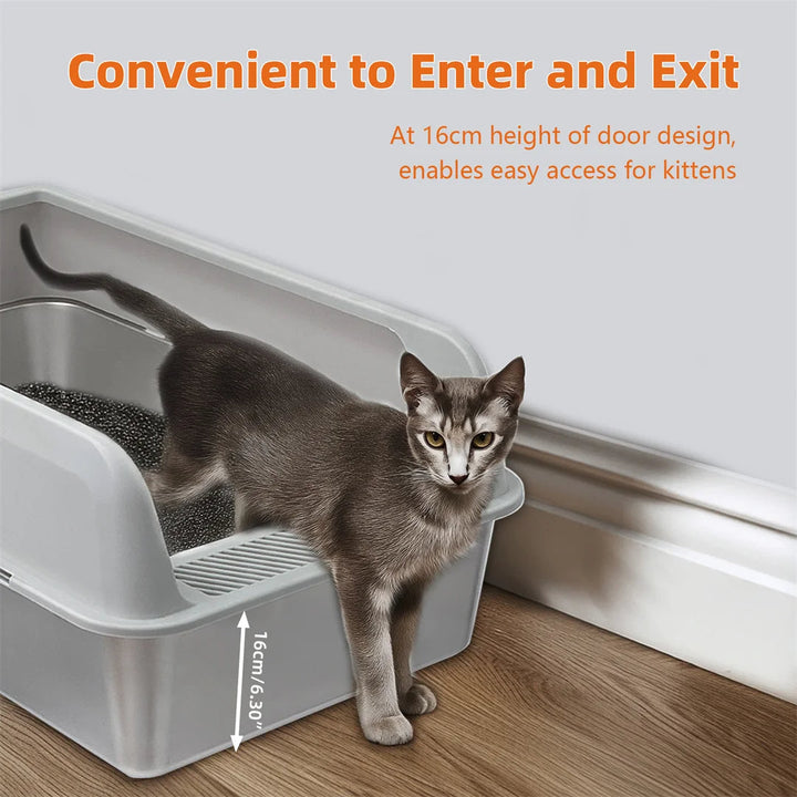 Stainless Steel Cat Litter Box with Easy Front Access