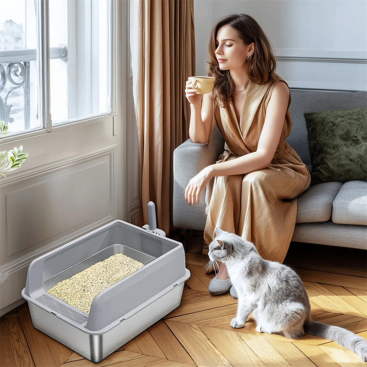 Stainless Steel Cat Litter Box with Easy Front Access