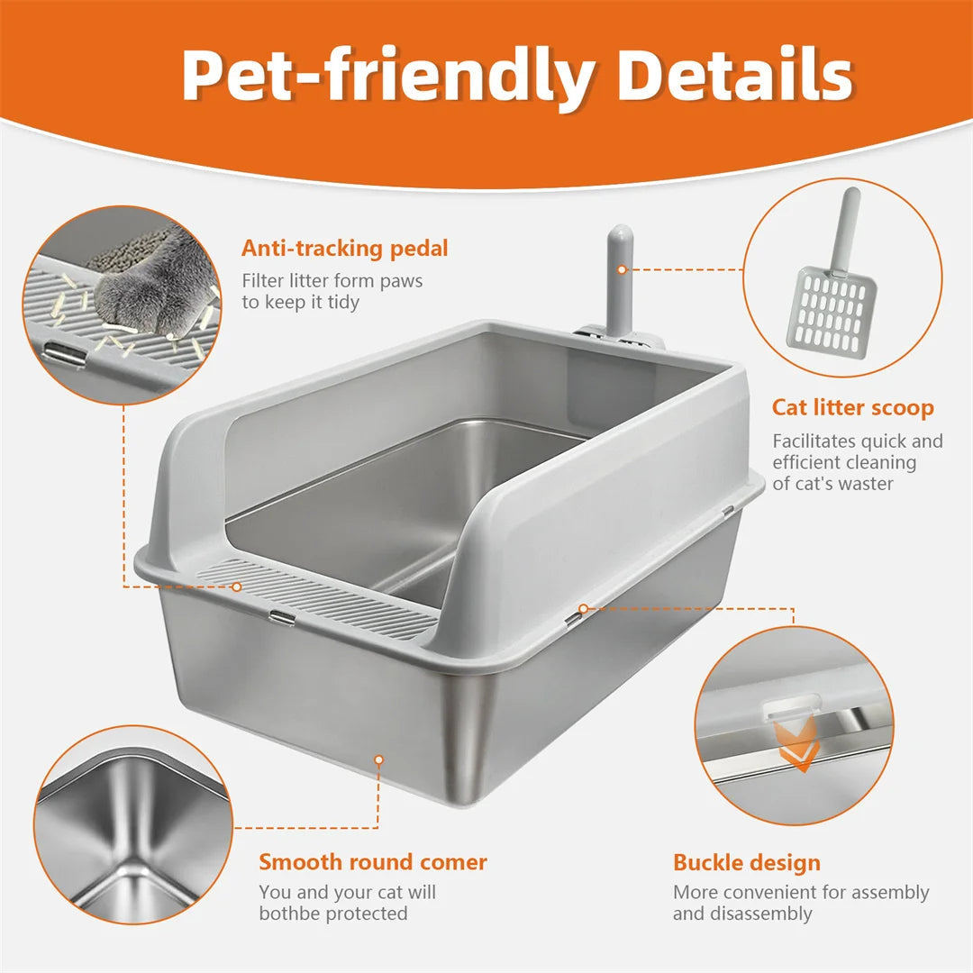 Stainless Steel Cat Litter Box with Easy Front Access