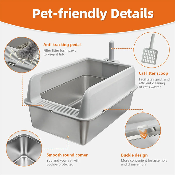 Stainless Steel Cat Litter Box with Easy Front Access