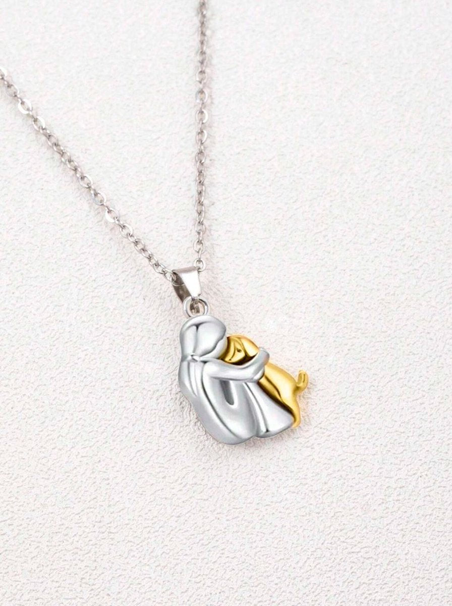 Stainless Steel Pendant Necklace in Silver with Hug Motif for Everyday Wear &amp; Gifting
