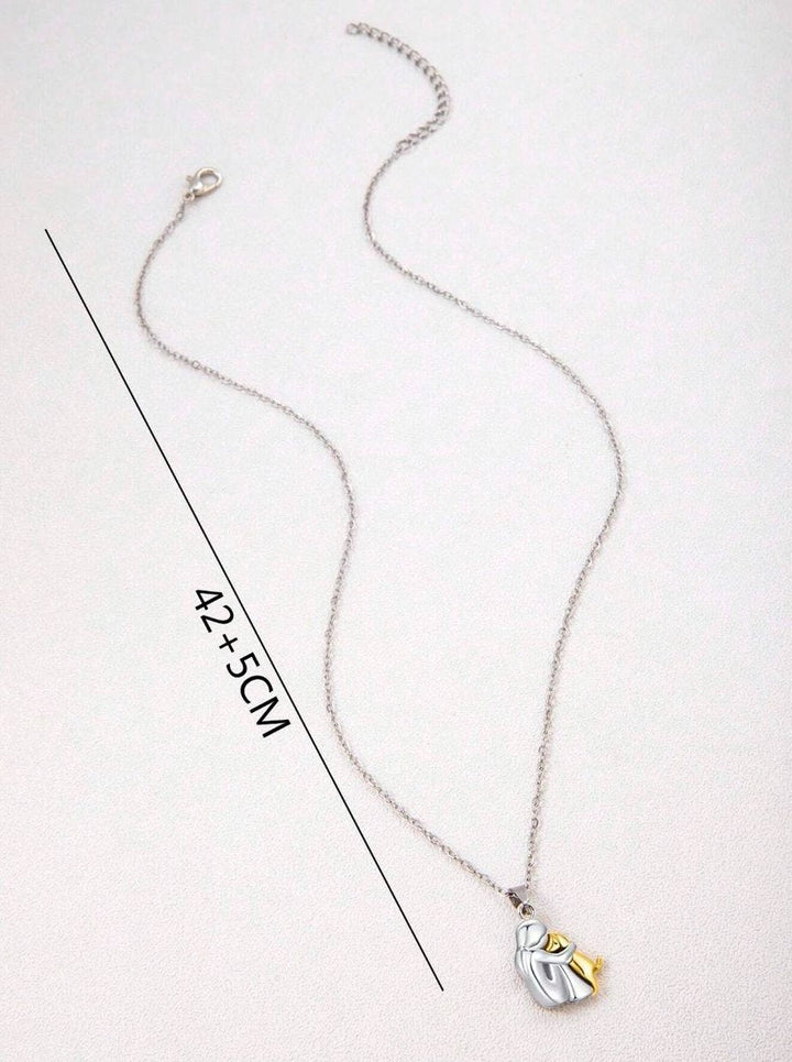 Stainless Steel Pendant Necklace in Silver with Hug Motif for Everyday Wear &amp; Gifting