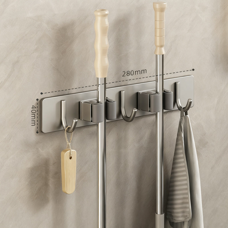 Stainless Steel Wall-Mounted Broom and Mop Holder