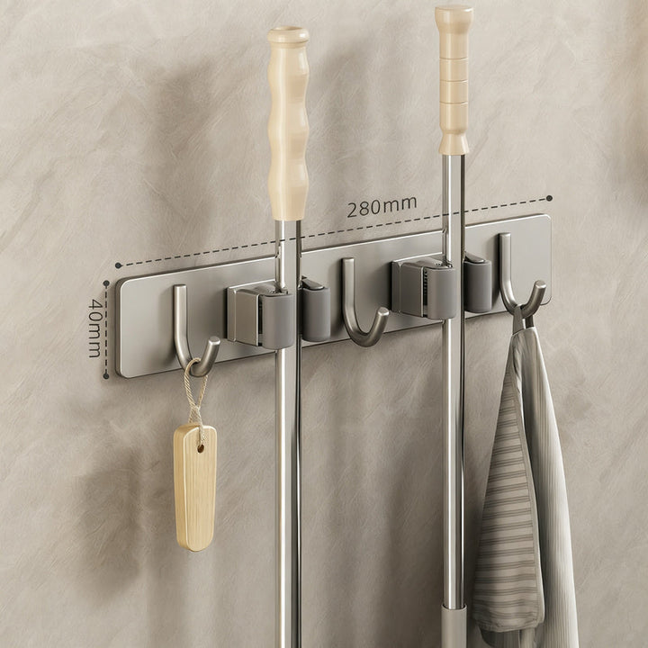 Stainless Steel Wall-Mounted Broom and Mop Holder