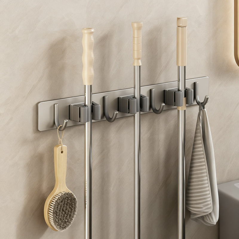 Stainless Steel Wall-Mounted Broom and Mop Holder