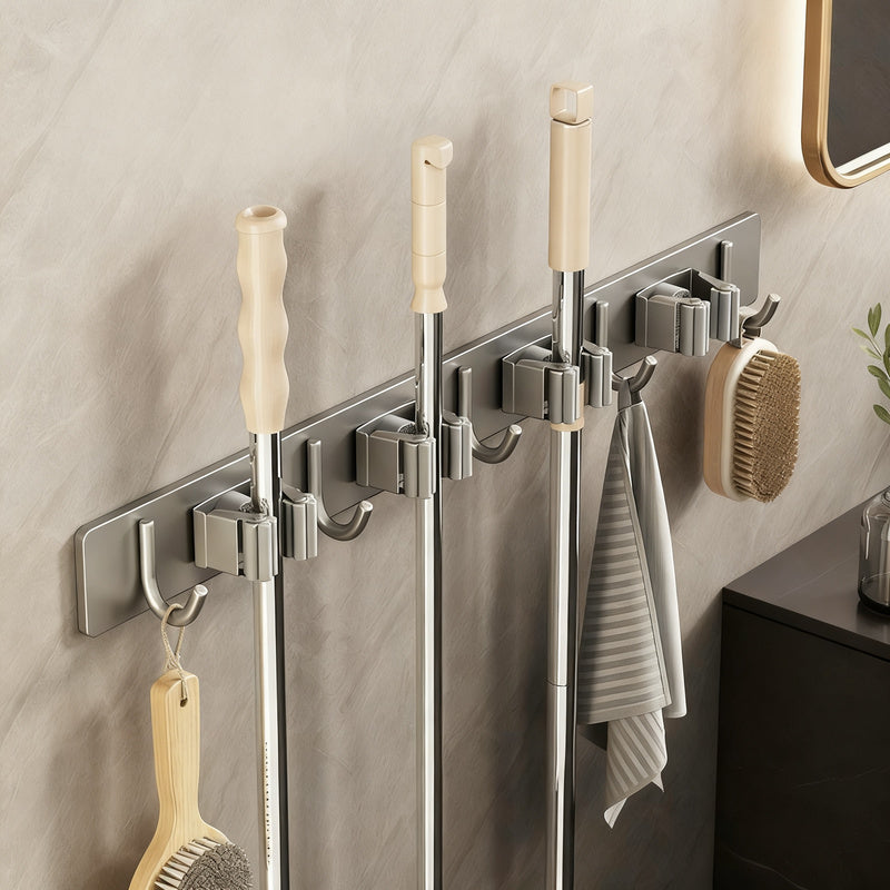 Stainless Steel Wall-Mounted Broom and Mop Holder