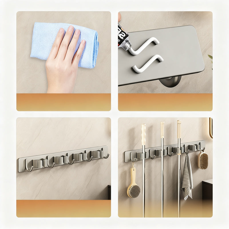 Stainless Steel Wall-Mounted Broom and Mop Holder