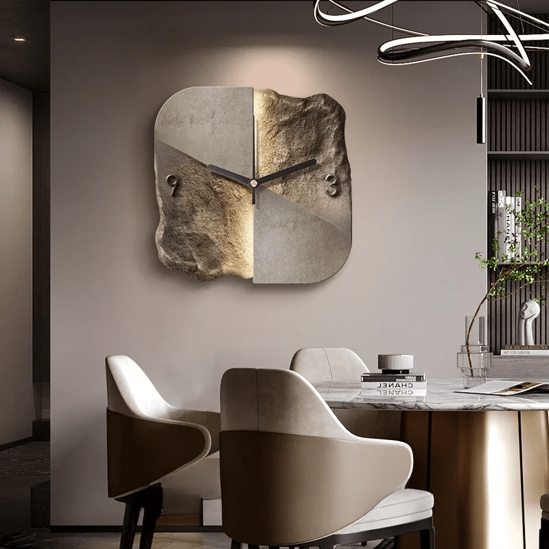 STONEAURA – Modern Sandstone Wall Clock with 3D Relief &amp; Silent Quartz Technology