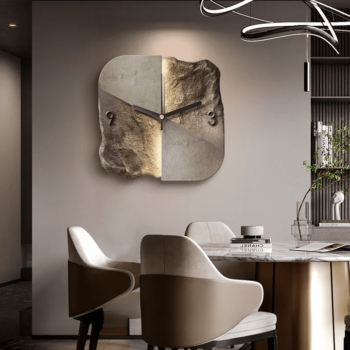 STONEAURA – Modern Sandstone Wall Clock with 3D Relief &amp; Silent Quartz Technology