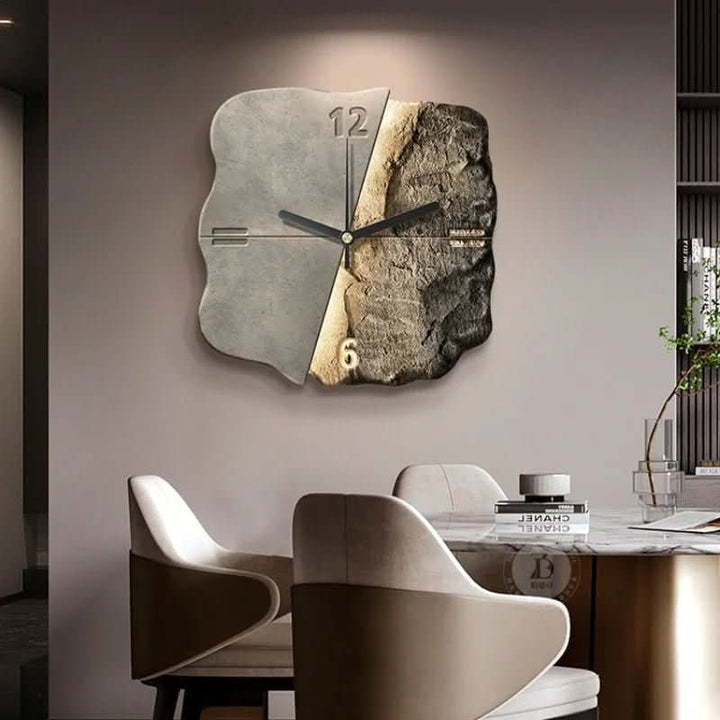 STONEAURA – Modern Sandstone Wall Clock with 3D Relief &amp; Silent Quartz Technology