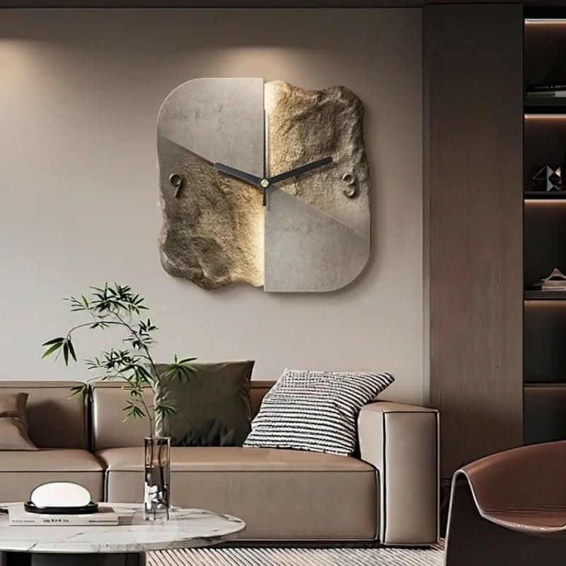 STONEAURA – Modern Sandstone Wall Clock with 3D Relief &amp; Silent Quartz Technology