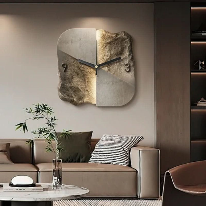 STONEAURA – Modern Sandstone Wall Clock with 3D Relief &amp; Silent Quartz Technology
